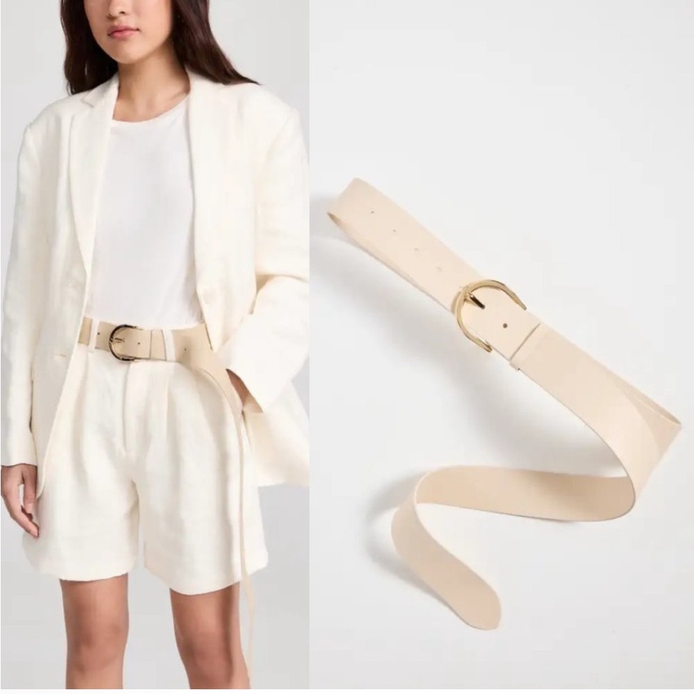 NEW NWT Anine Bing Chiara Belt Beige Cowhide Leather Long Strap Drape Effect M/L